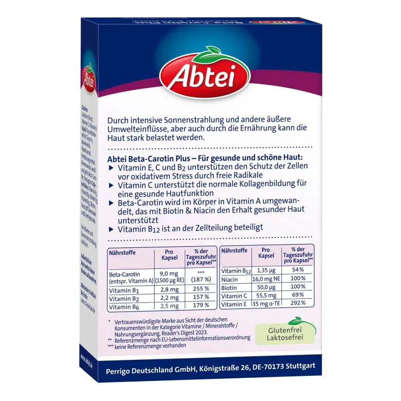 Abtei Beta-Carotin Plus Hautaktive B-Vitamine Kapseln, 50 St