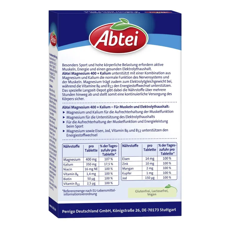 Abtei Magnesium 400+Kalium Depot-Tabletten, 30 St