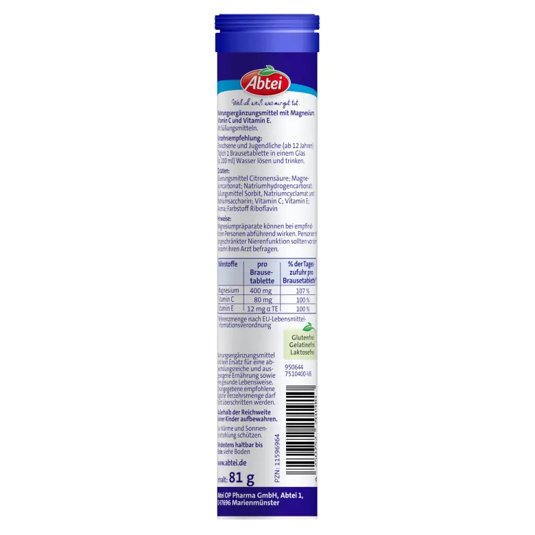 Abtei Magnesium 400 Plus Vitamin C+E Brausetabletten, 15 St