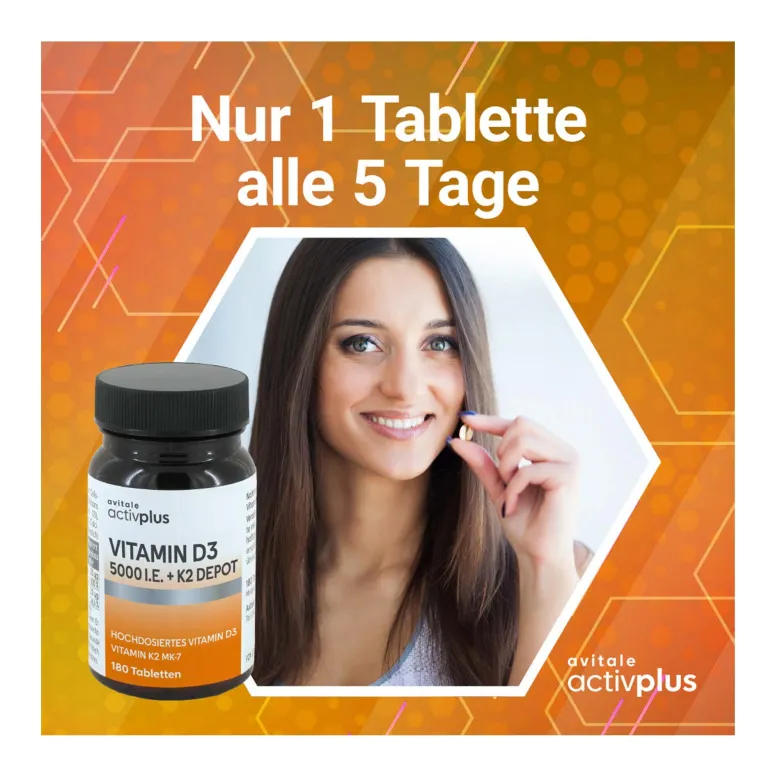 Activplus Vitamin D3 5000 I.E.+K2 Depot Tabletten, 180 St
