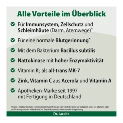Bacillus subtilis plus Nattokinase-Enzym Vitamin K2 vegan, 60 St