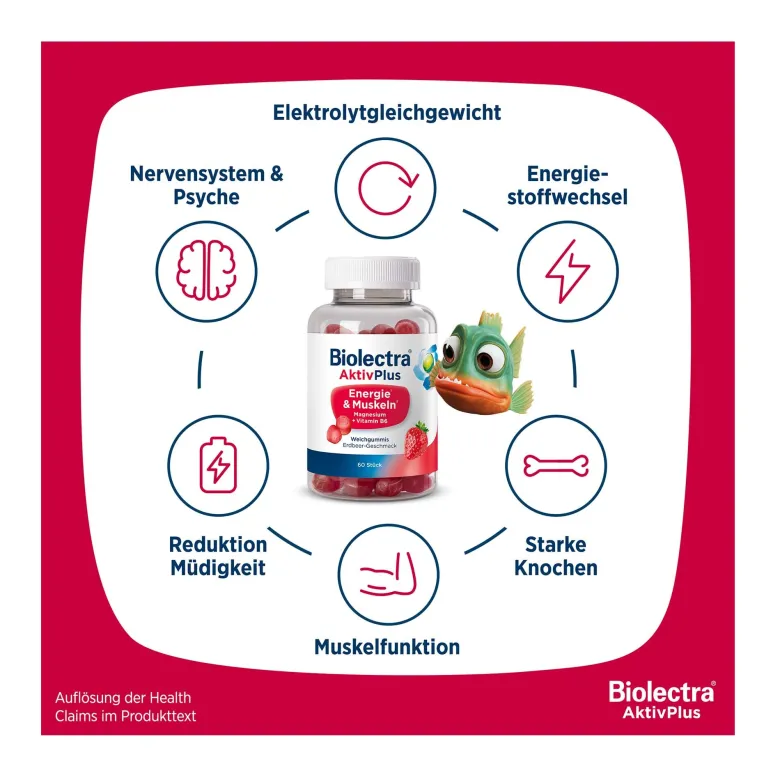Biolectra AktivPlus Energie & Muskeln Weichgummis Erdbeere, 60 St