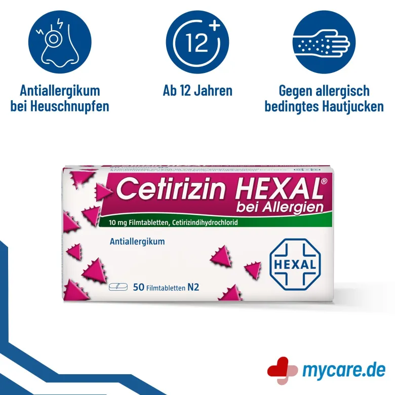 Cetirizin HEXAL bei Allergien 10 mg Filmtabletten, 50 St