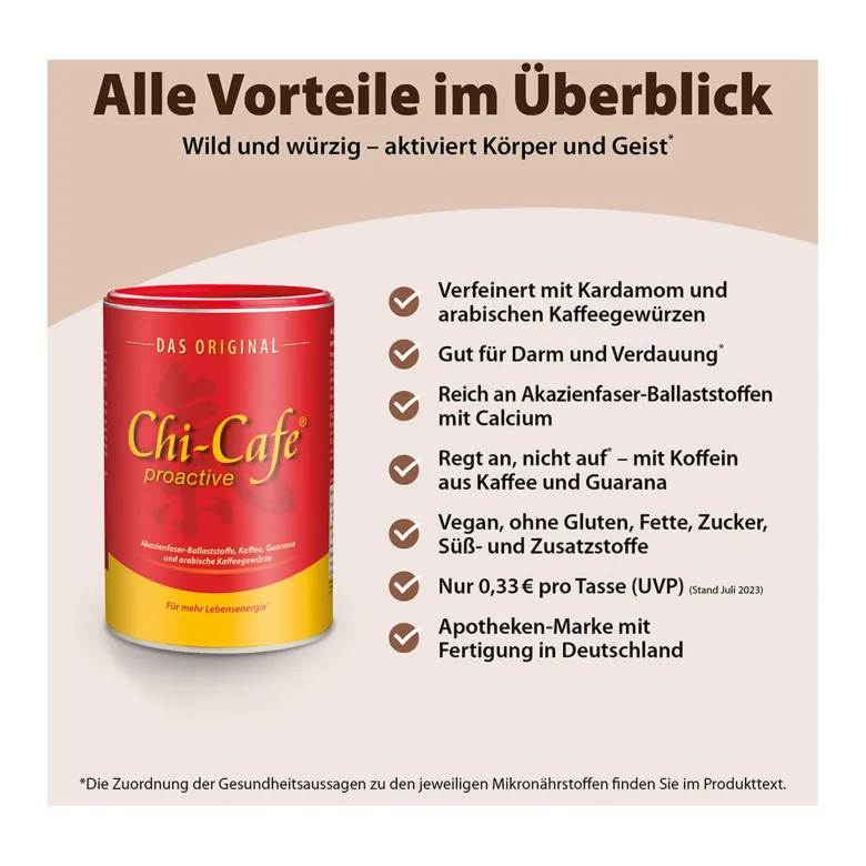 Chi-Cafe proactive Kaffee mit Akazienfaser Guarana Reishi, 180 g