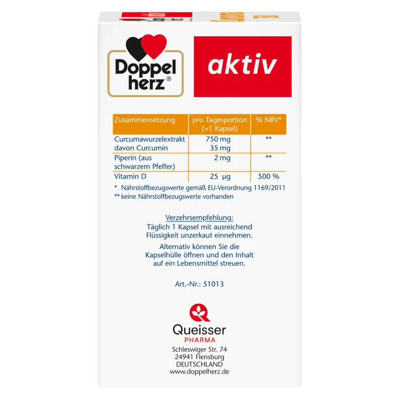 Doppelherz aktiv Curcuma 750 mit Curcumin + Vitamin D3, 60 St