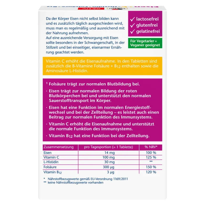 Doppelherz aktiv Eisen+C+Histidin+Folsäure Tabletten, 30 St