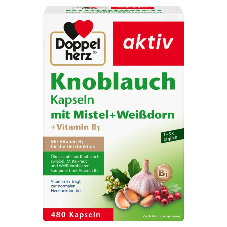Doppelherz aktiv Knoblauch + Mistel + Weißdorn + Vitamin B1, 480 St