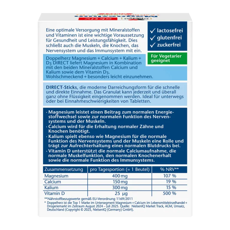Doppelherz aktiv Magnesium+Calcium+Kalium+D3 Direct, 20 St
