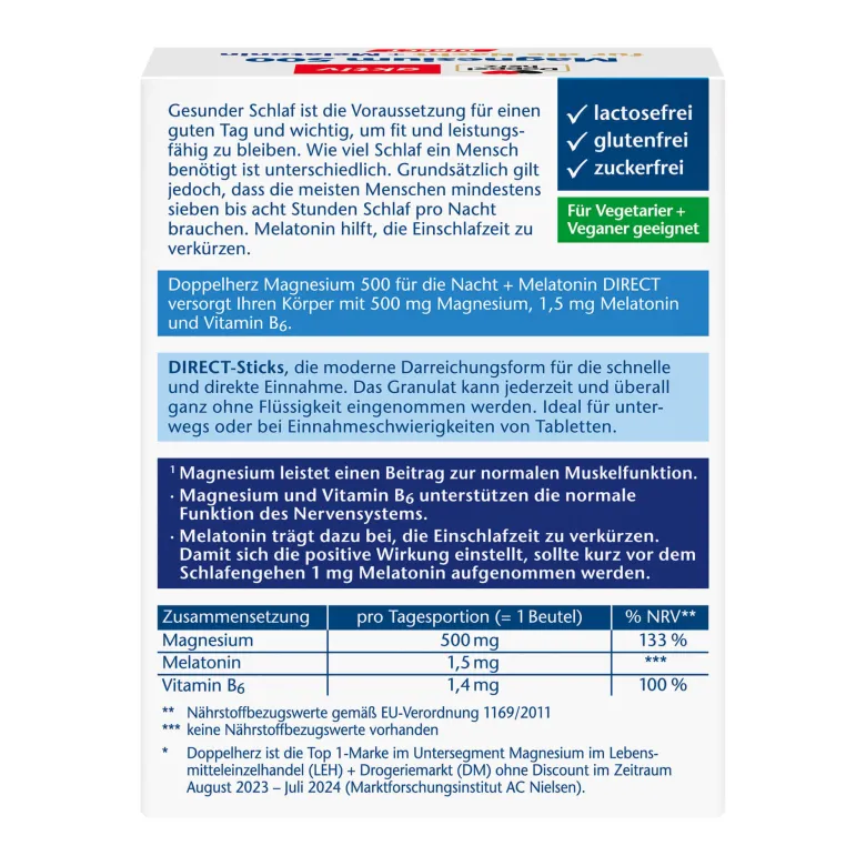 Doppelherz aktiv Magnesium 500 Nacht + Melatonin DIRECT, 20 St