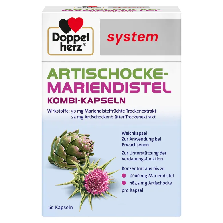 Doppelherz Artischocke-Mariendistel system Weichkapseln, 60 St