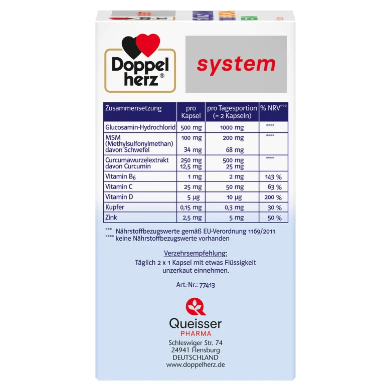 Doppelherz system Glucosamin 1000 + Curcuma Vegan Kapseln, 60 St