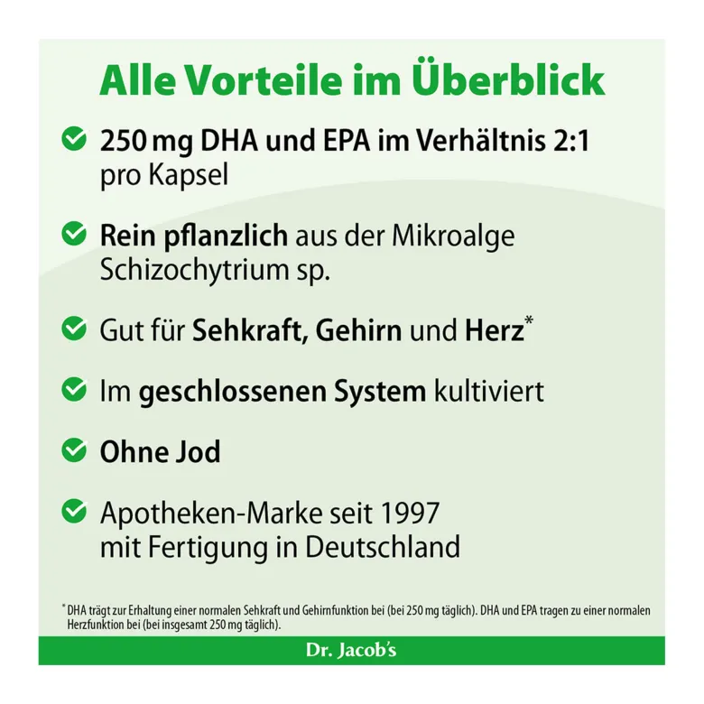 Dr. Jacob's DHA-EPA-Algenöl Kapseln Omega-3-Fettsäuren vegan, 60 St