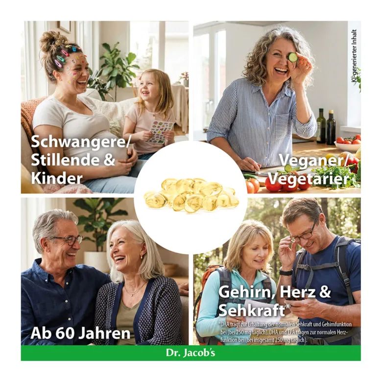 Dr. Jacob's DHA-EPA-Algenöl Kapseln Omega-3-Fettsäuren vegan, 60 St