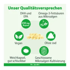 Dr. Jacob's DHA-EPA-Algenöl Kapseln Omega-3-Fettsäuren vegan, 60 St