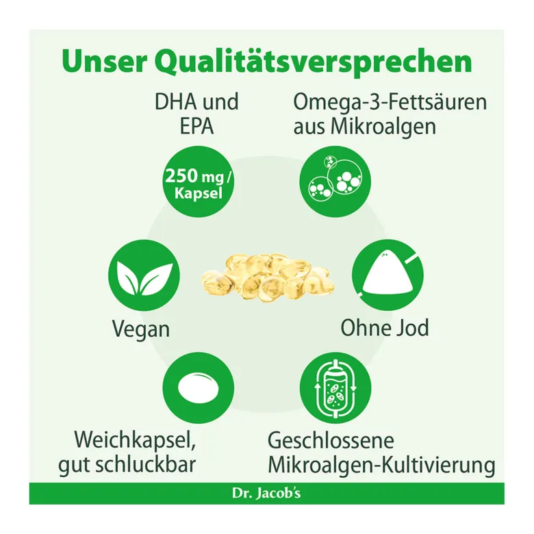 Dr. Jacob's DHA-EPA-Algenöl Kapseln Omega-3-Fettsäuren vegan, 60 St