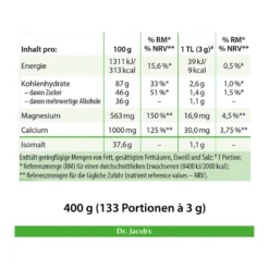 Dr. Jacob's SteviaBase Zuckerersatz Erythrit Xylit Stevia, 400 g