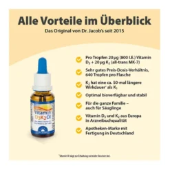 Dr. Jacob's Vitamin D3K2 Öl 800 IE/20 mcg D3+K2 640 Tropfen, 20 ml