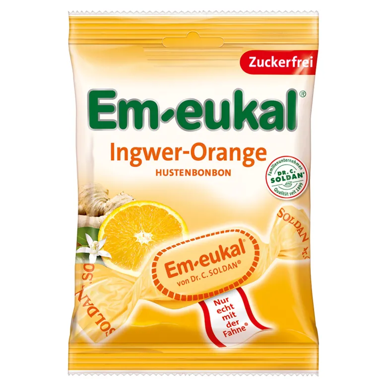 Em-eukal Bonbons Ingwer-Orange zuckerfrei, 75 g