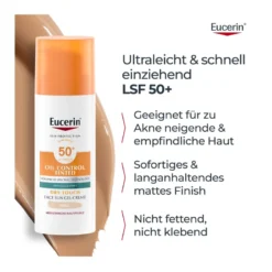 Eucerin Sun Oil Control Getönte Face Gel-Creme LSF 50+ Hell, 50 ml