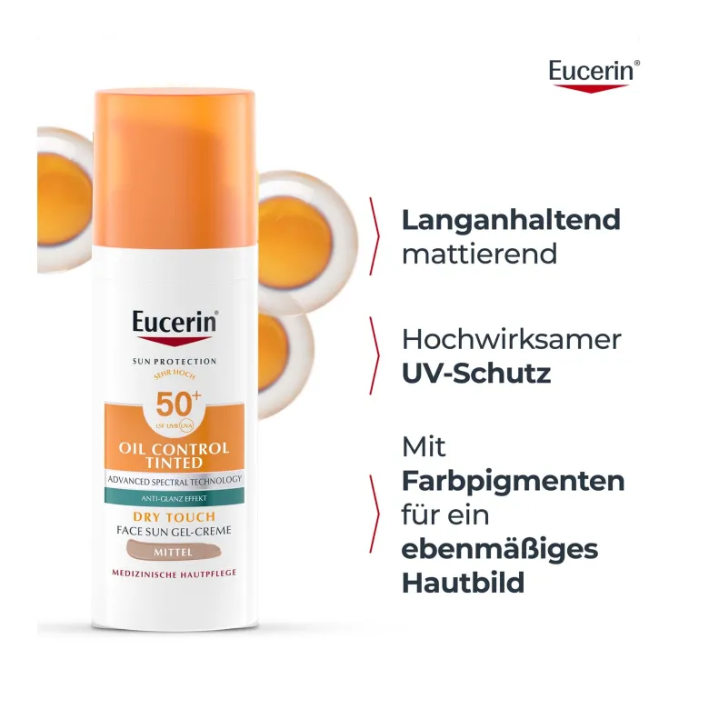 Eucerin Sun Oil Control Getönte Face Gel-Creme LSF50+ Mittel, 50 ml