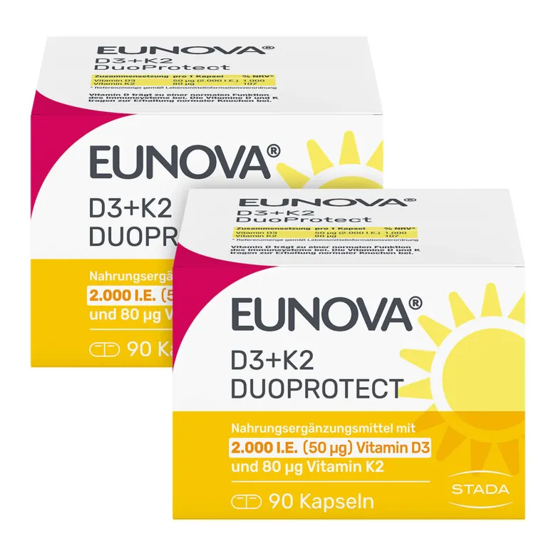 Eunova DuoProtect D3 + K2 2000 I.E. Kapseln, 2X90 St