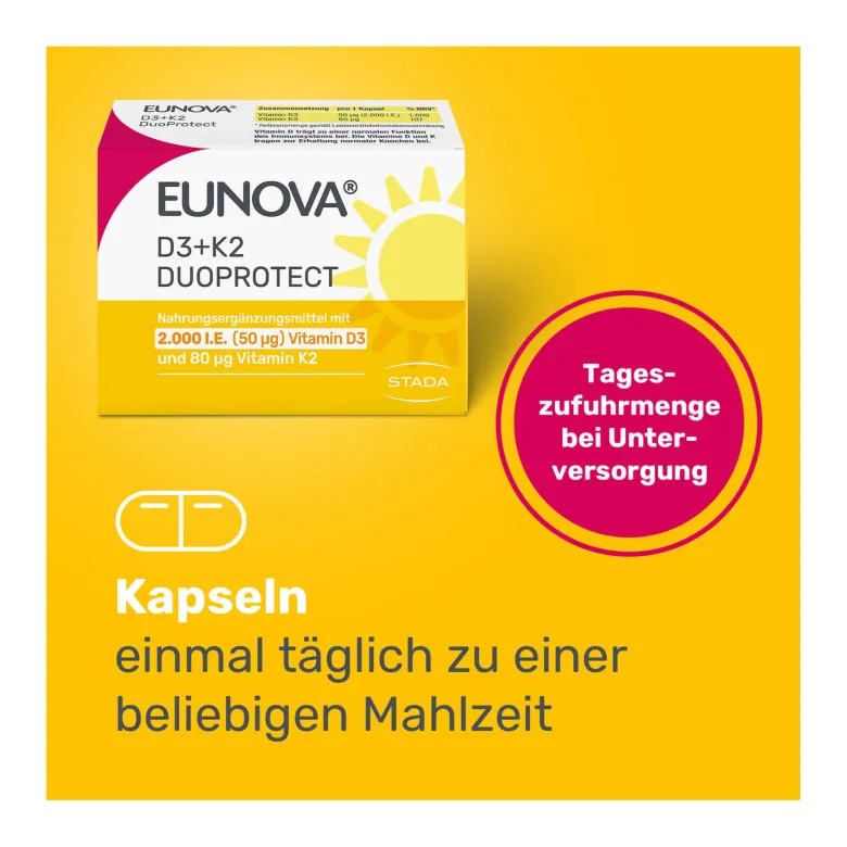 Eunova DuoProtect D3 + K2 2000 I.E. Kapseln, 2X90 St