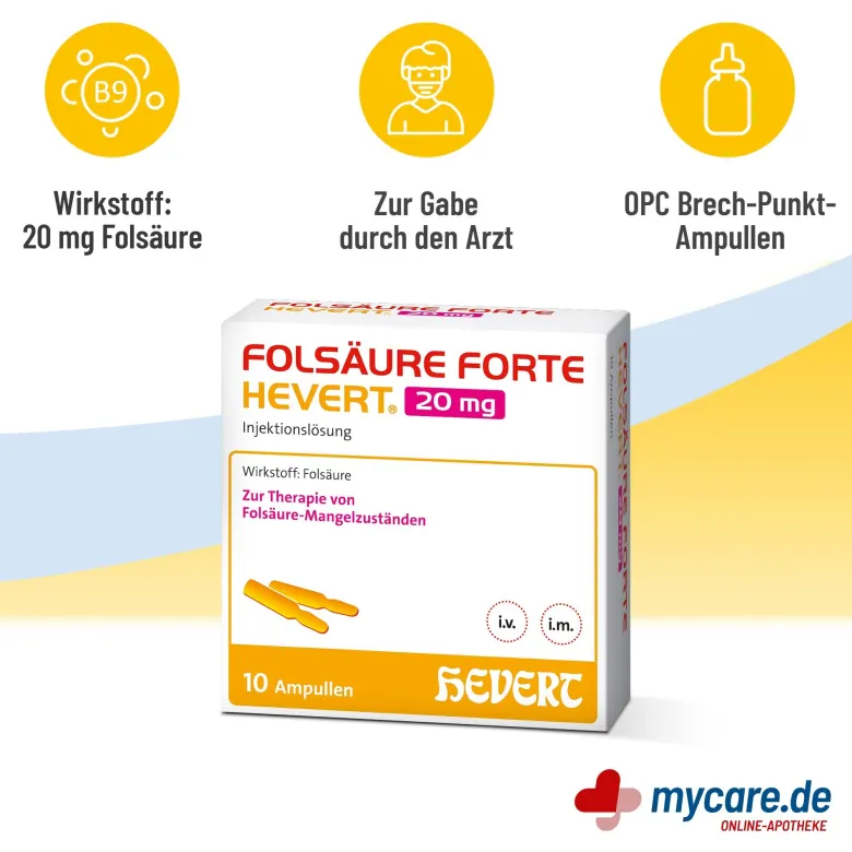 Folsäure forte Hevert 20 mg Ampullen, 10X2 ml