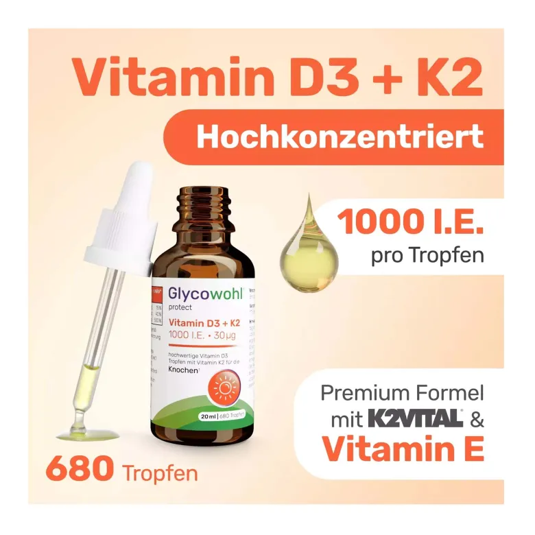 Glycowohl protect Vitamin D3 1000 I.E.+K2 30 µg Tropfen, 20 ml
