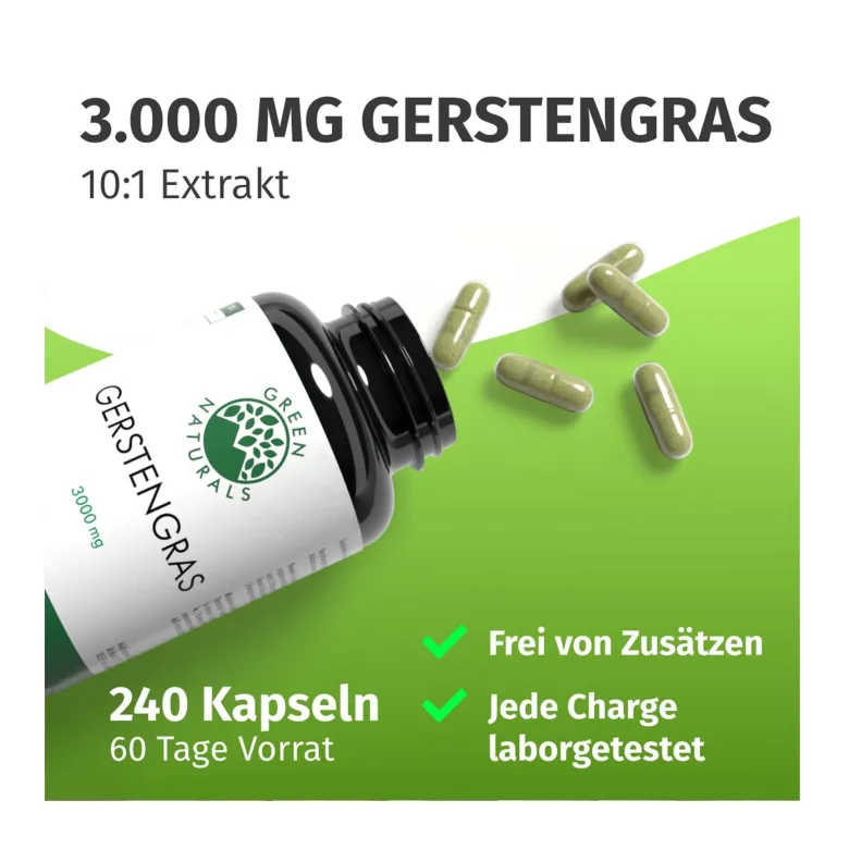 GREEN NATURALS Gerstengras 3000 mg Kapseln vegan, 240 St