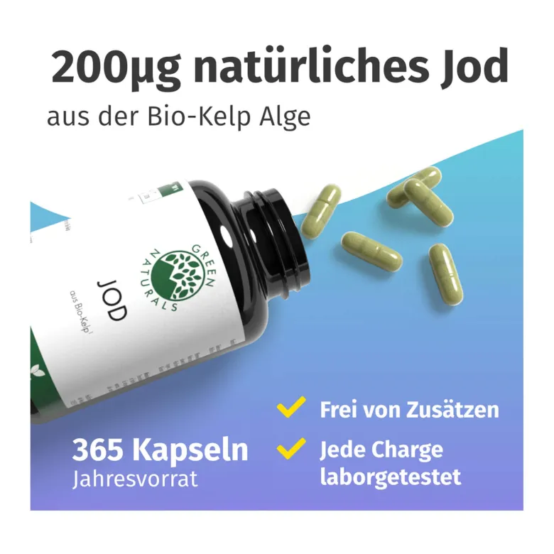 GREEN NATURALS Jod aus Bio-Kelp Kapseln, 365 St
