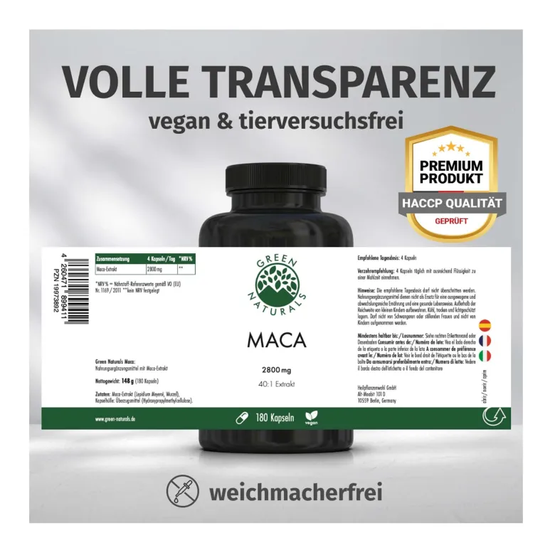 GREEN NATURALS Maca Kapseln vegan, 180 St