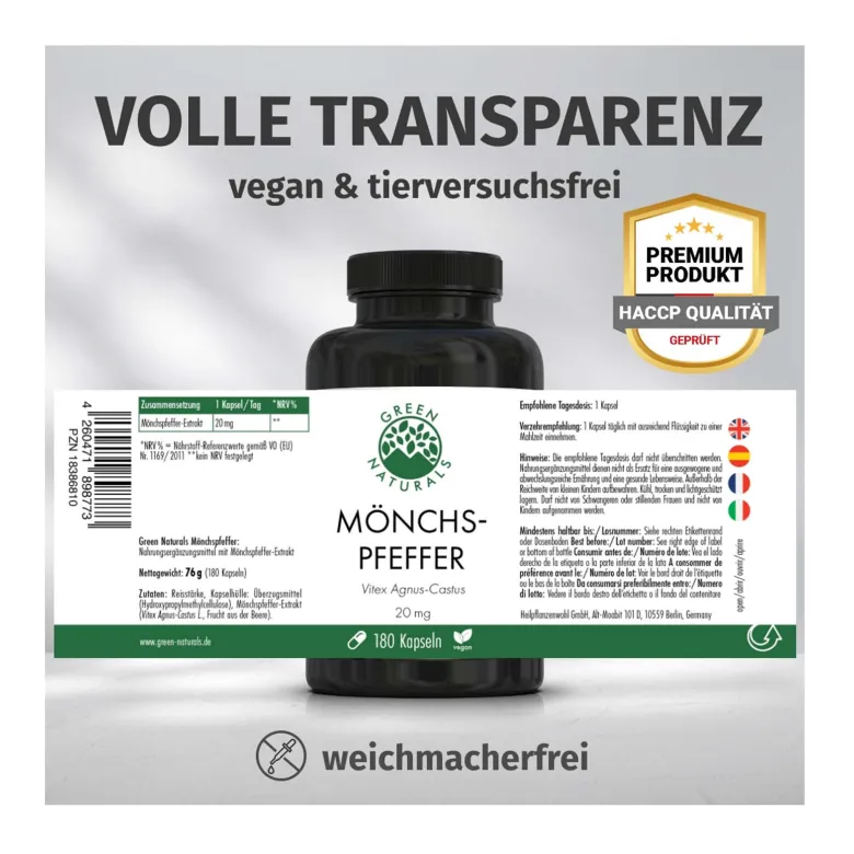 GREEN NATURALS Mönchspfeffer 20 mg hochdosierte Kapseln, 180 St