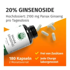 GREEN NATURALS Panax Ginseng hochdosierte vegane Kapseln, 180 St