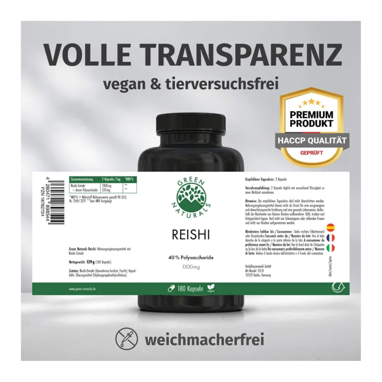GREEN NATURALS Reishi 650 mg vegane Kapseln, 180 St