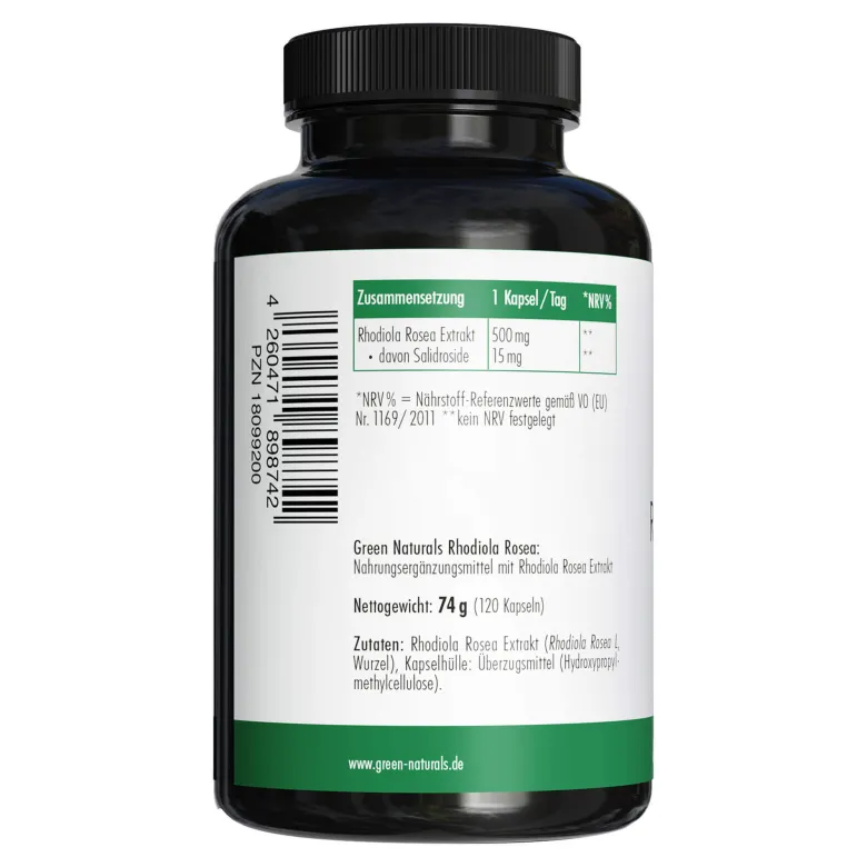 Green Naturals Rhodiola Rosea 500 mg hochdosierte Kapseln, 120 St
