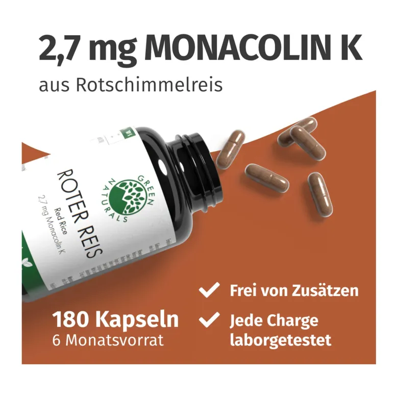 GREEN NATURALS Roter Reis Monacolin K vegane Kapseln, 180 St