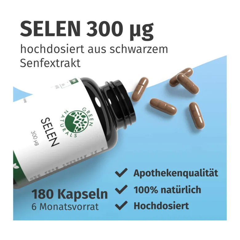GREEN NATURALS Selen 300 µg rein pflanzlich vegane Kapseln, 180 St