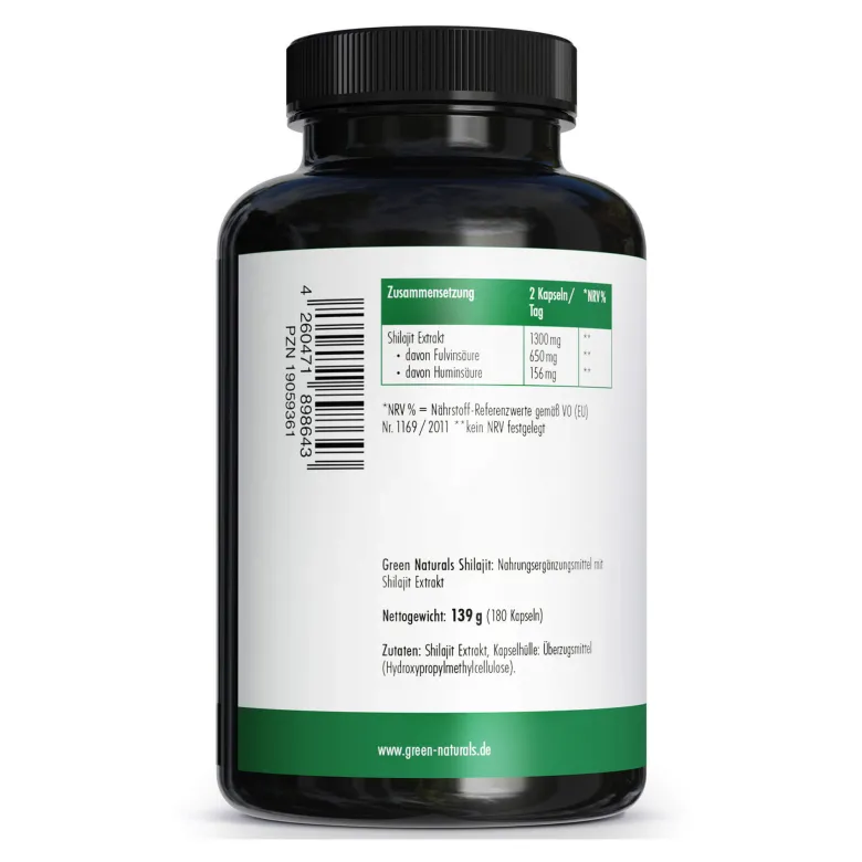GREEN NATURALS Shilajit 1300 mg hochdosiert vegan, 180 St
