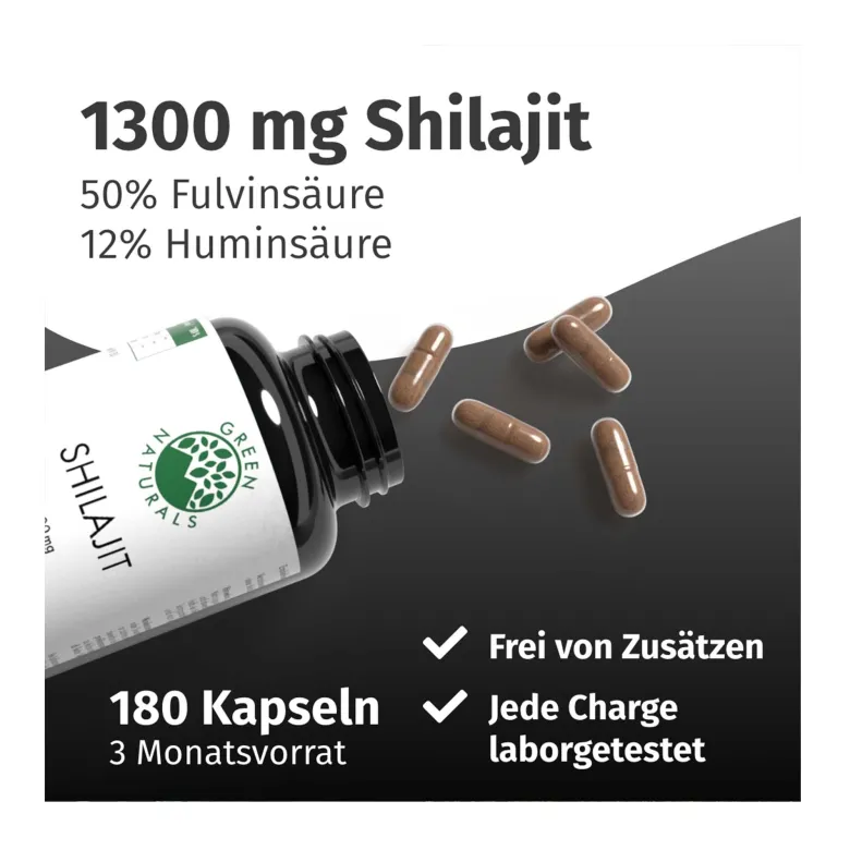 GREEN NATURALS Shilajit 1300 mg hochdosiert vegan, 180 St