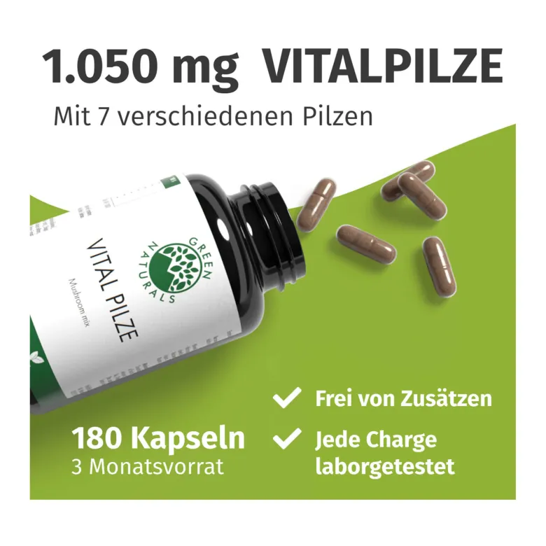 GREEN NATURALS Vital Pilze vegane Kapseln, 180 St