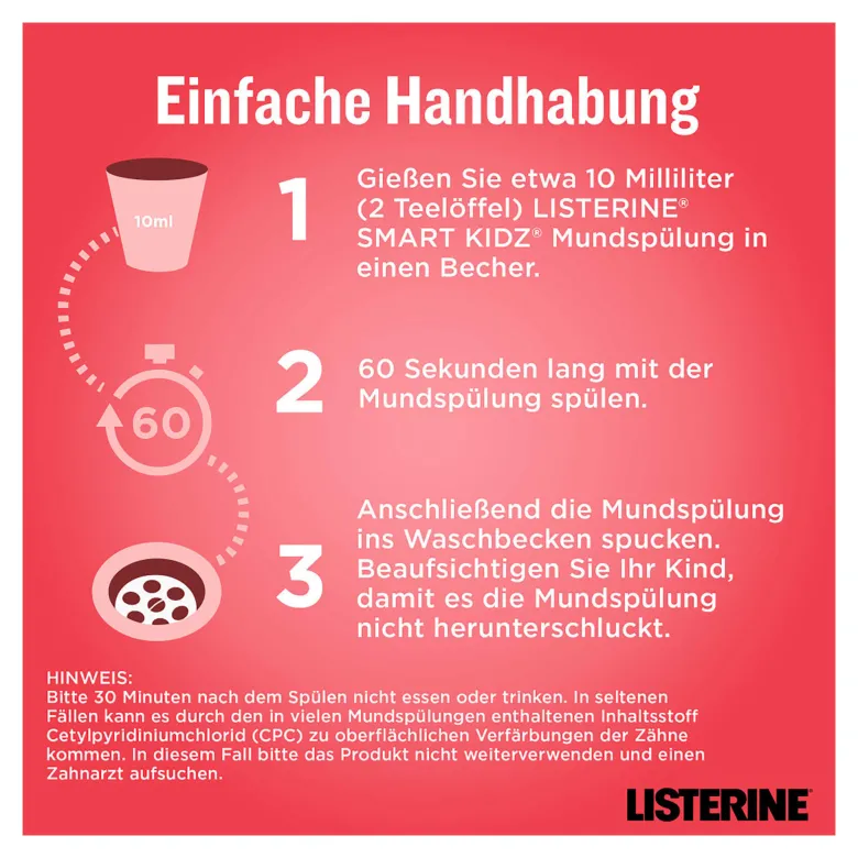 Listerine Mundspülung Smart Kidz Mild Berry, 500 ml