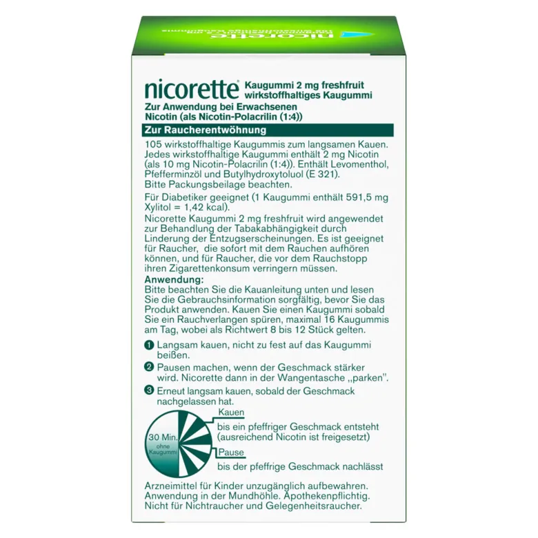 Nicorette Kaugummi freshfruit 2 mg, 105 St
