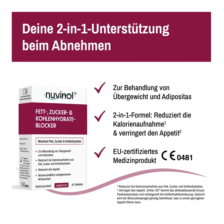 Nuvinol Fett-, Zucker- & Kohlenhydrateblocker, 45 St