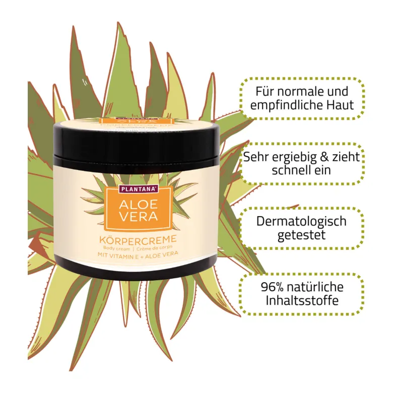 Plantana Aloe Vera Körpercreme mit Vitamin E, 500 ml