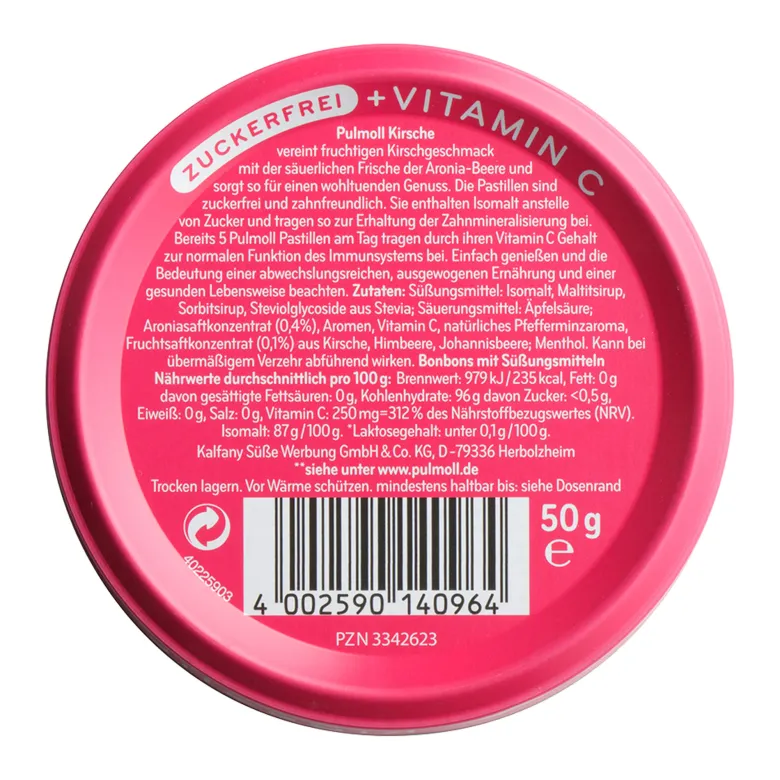 Pulmoll Hustenbonbons Wildkirsch + Vitamin C zuckerfrei, 50 g