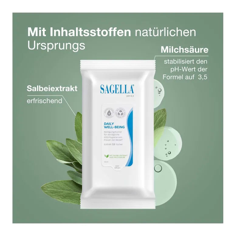 Sagella pH 4,5 Daily Well-Being Intimtücher, 15 St