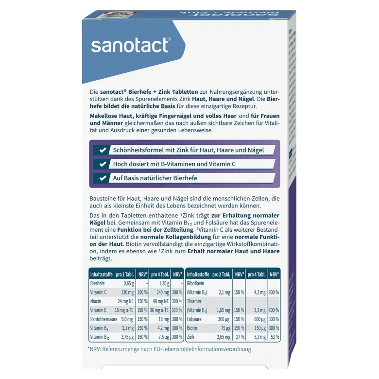 Sanotact Bierhefe + Zink Tabletten, 30 g