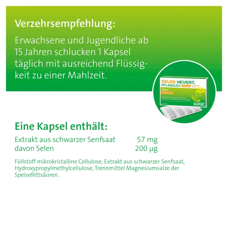Selen Hevert pflanzlich 200 µg Kapseln, 60 St