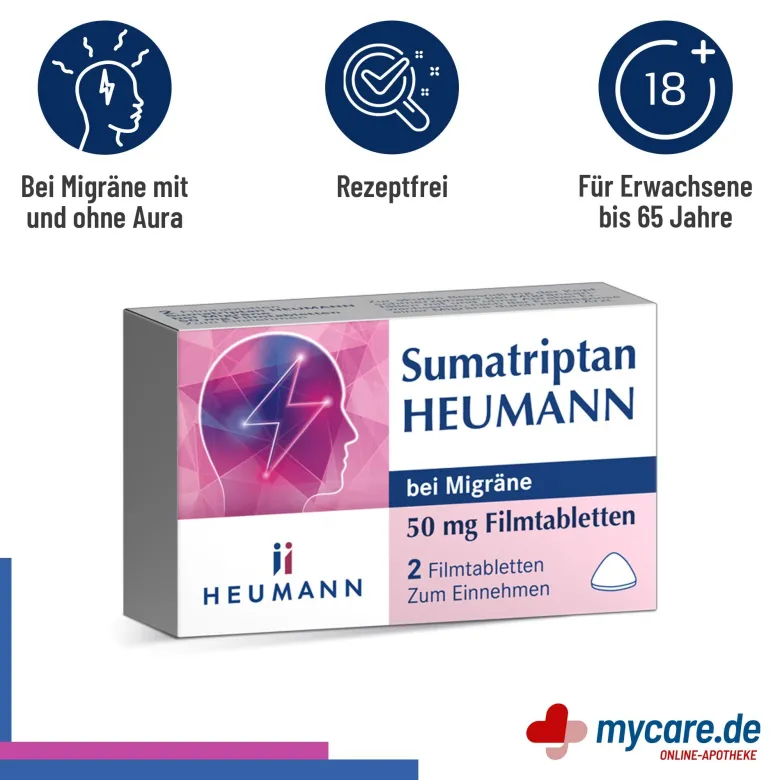 Sumatriptan Heumann bei Migräne 50 mg Filmtabletten, 2 St