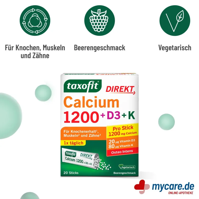 Taxofit Calcium 1200 + D3 + K Direktgranulat, 20 St